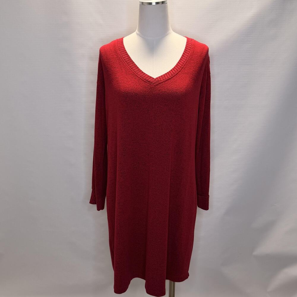 Soma Sweater Dress Womens Large Red V Neck Long Sleeve Knit Pullover Knee Length